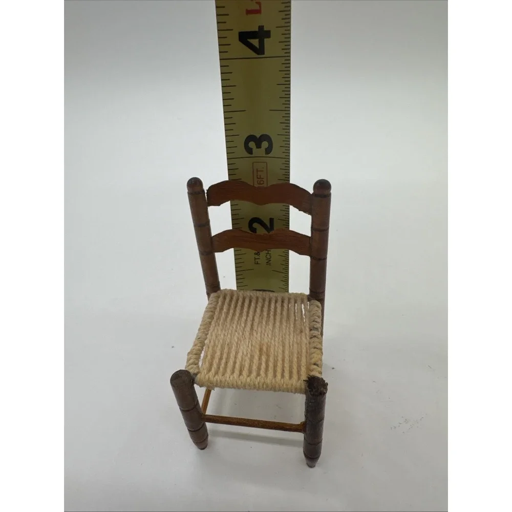 VTG Miniature Wooden Chair Armless With Wicker Seat For Doll Houses Farmstyle